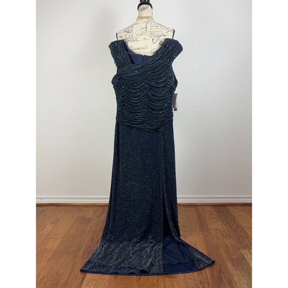 H1 Alex Evenings Navy Silver Gown Womens 16 Sequin Metallic - Picture 3 of 10